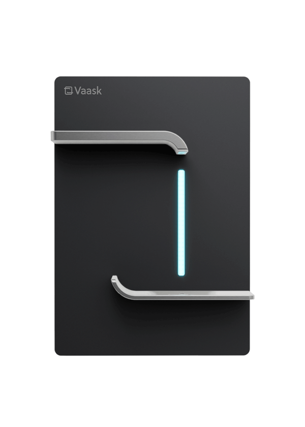 Flush mount Vaask with black face plate and silver sink and faucet